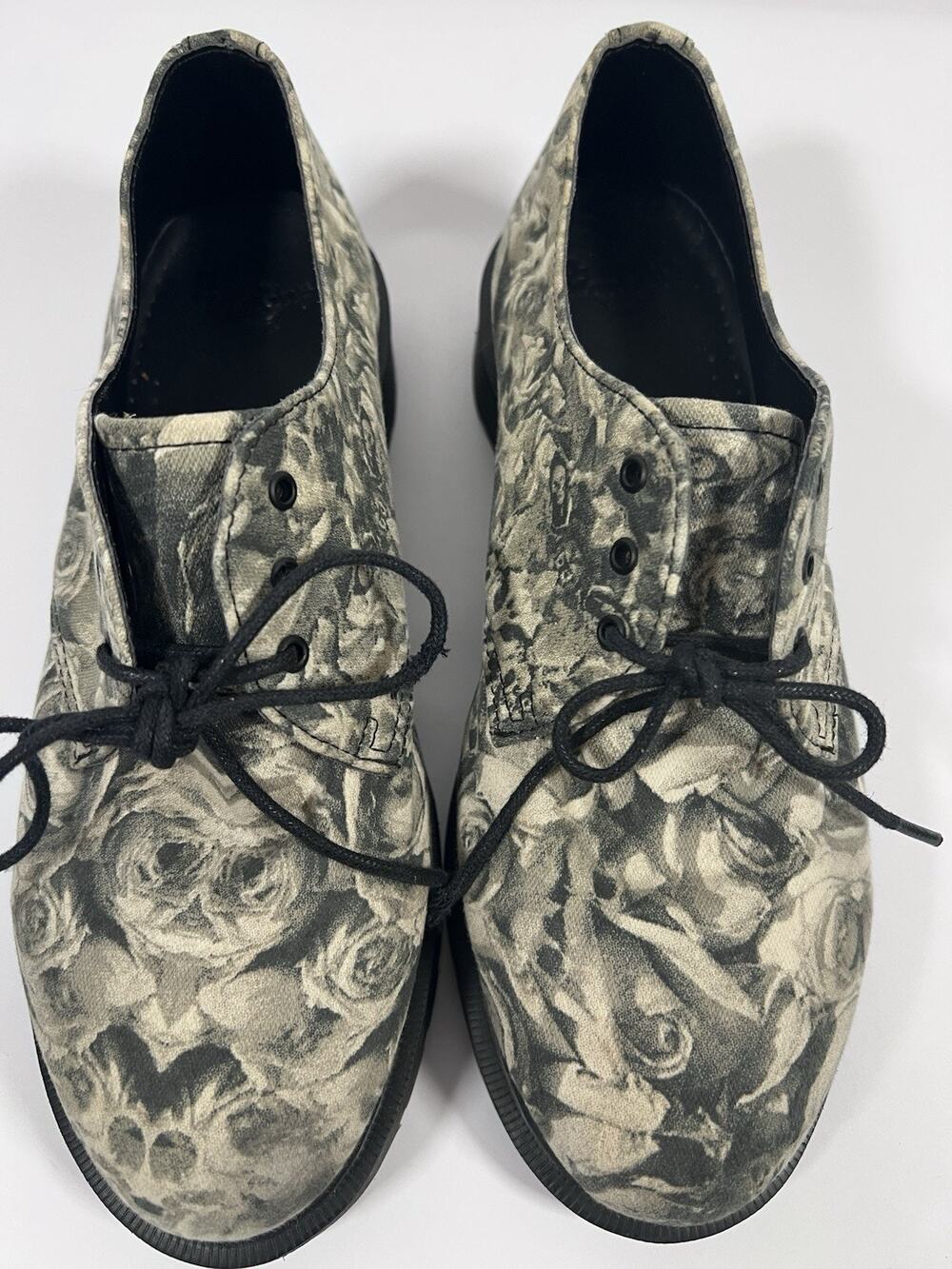 Dr Martens Lester Wild Rose Skull Canvas Oxford Shoes Men 7 Women 8 EU 39
